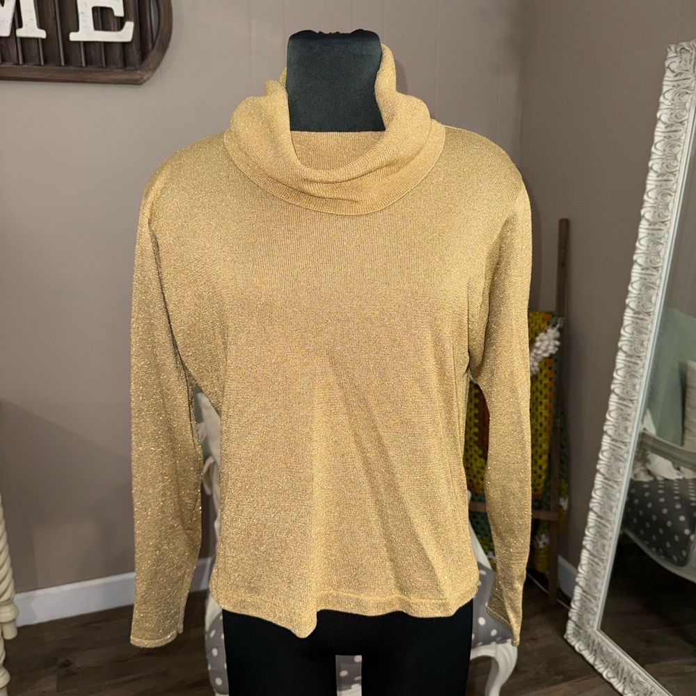 VTG Breckenridge • Gold Metallic Cowl Neck Sweater